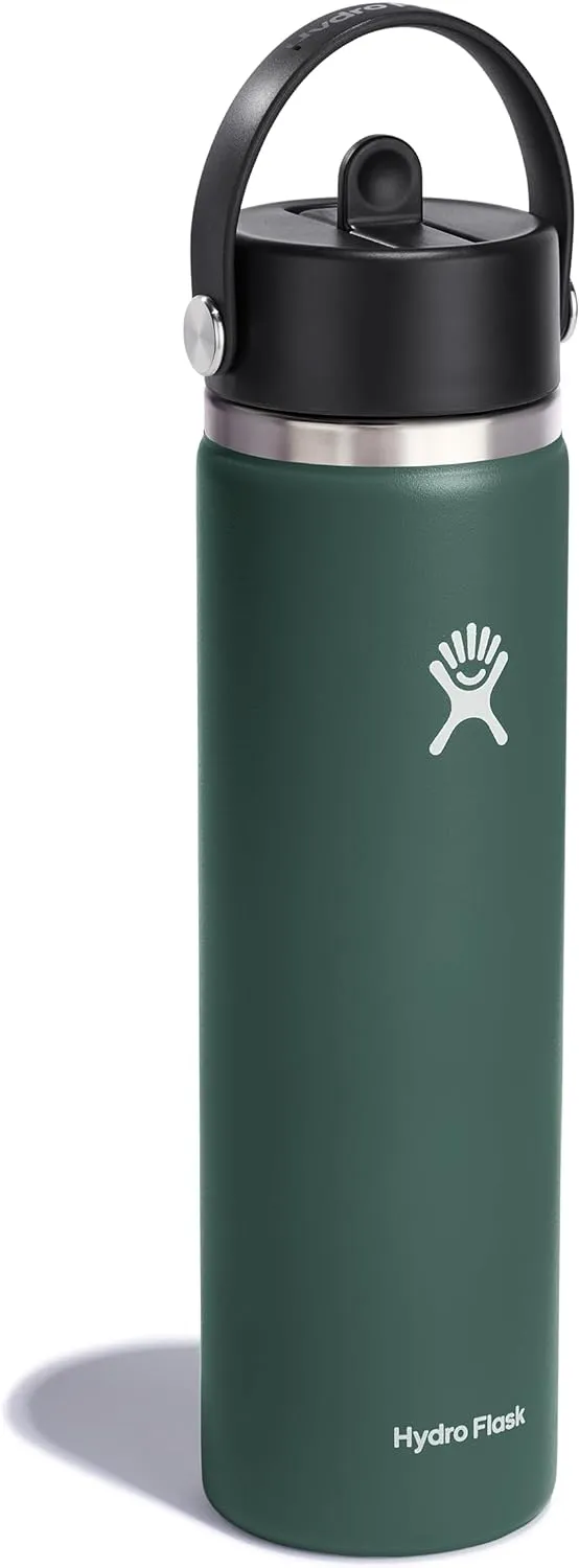 HYDRO FLASK Wide Mouth vacuum insulated stainless steel water bottle with leakproof closeable straw lid for cold water drinks, sports, travel, car and school