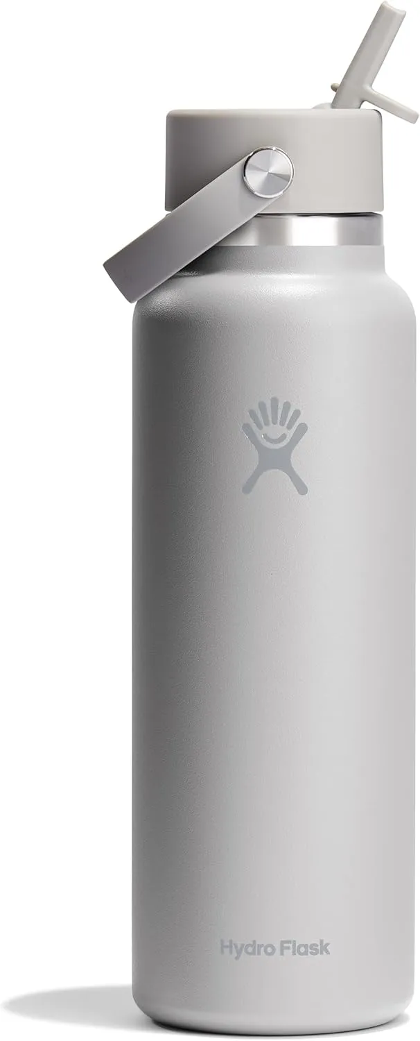 HYDRO FLASK Wide Mouth vacuum insulated stainless steel water bottle with leakproof closeable straw lid for cold water drinks, sports, travel, car and school