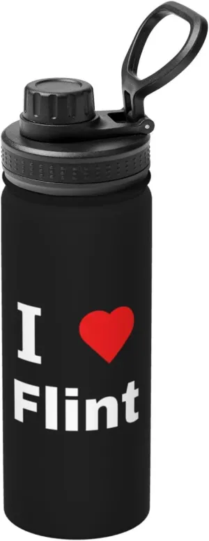 I Love Flint Water Bottle 18OZ Stainless Steel Insulated Water Bottles With Spout Lid Sports Keep Cold and Hot Water Bottle For Biking Hiking