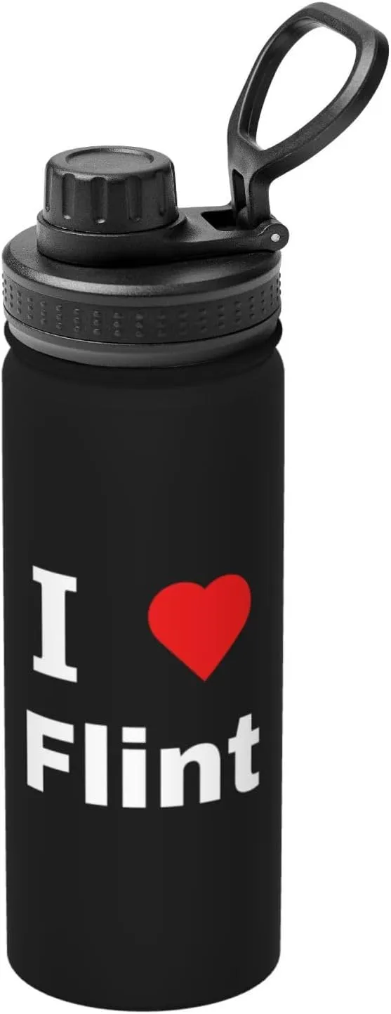I Love Flint Water Bottle 18OZ Stainless Steel Insulated Water Bottles With Spout Lid Sports Keep Cold and Hot Water Bottle For Biking Hiking