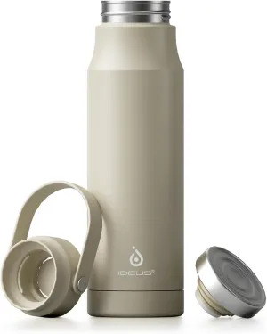 IDEUS Insulated Stainless Steel Water Bottle 17 oz Push Button Lid & Leakproof Travel Mug for Hot/Cold Beverages Fits Most Cup Holder (Celadon White)