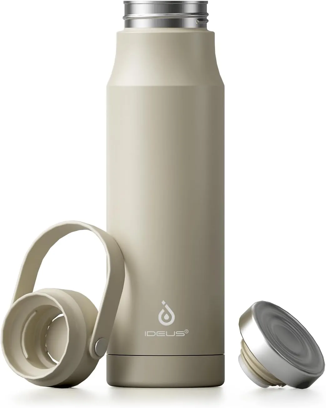 IDEUS Insulated Stainless Steel Water Bottle 17 oz Push Button Lid & Leakproof Travel Mug for Hot/Cold Beverages Fits Most Cup Holder (Celadon White)