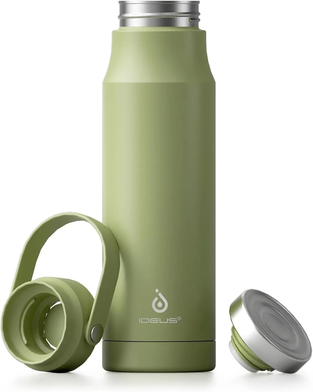 IDEUS Insulated Stainless Steel Water Bottle 17 oz Push Button Lid & Leakproof Travel Mug for Hot/Cold Beverages Fits Most Cup Holder (Grass Green)