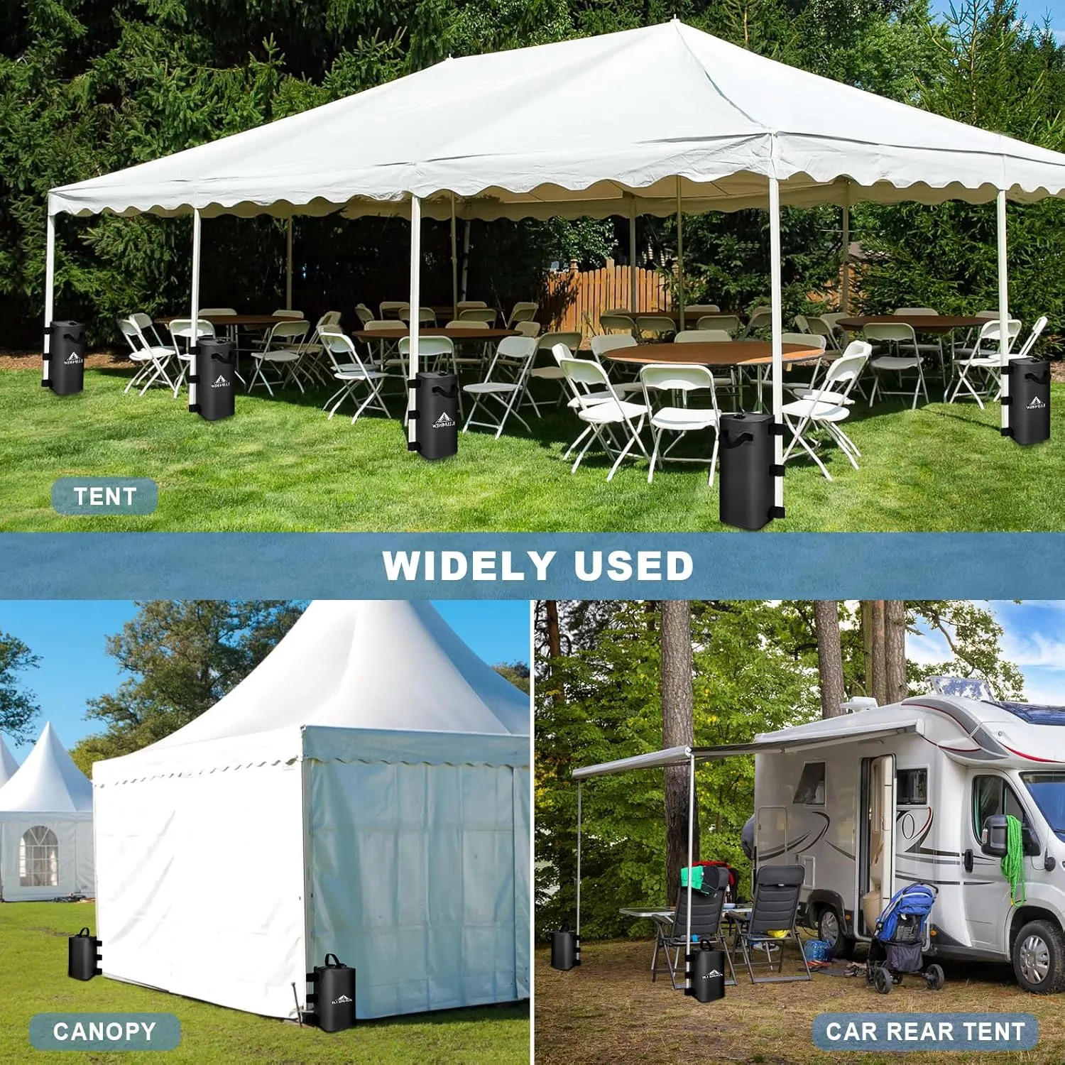 ILLUMINEW 4 Pack Canopy Water Weight Bag, 220 LBS Water Tent Weights Set of 4 Leg Weights for Gazebo, Pop Up Canopy, Canopies, Tent (Black 25L)