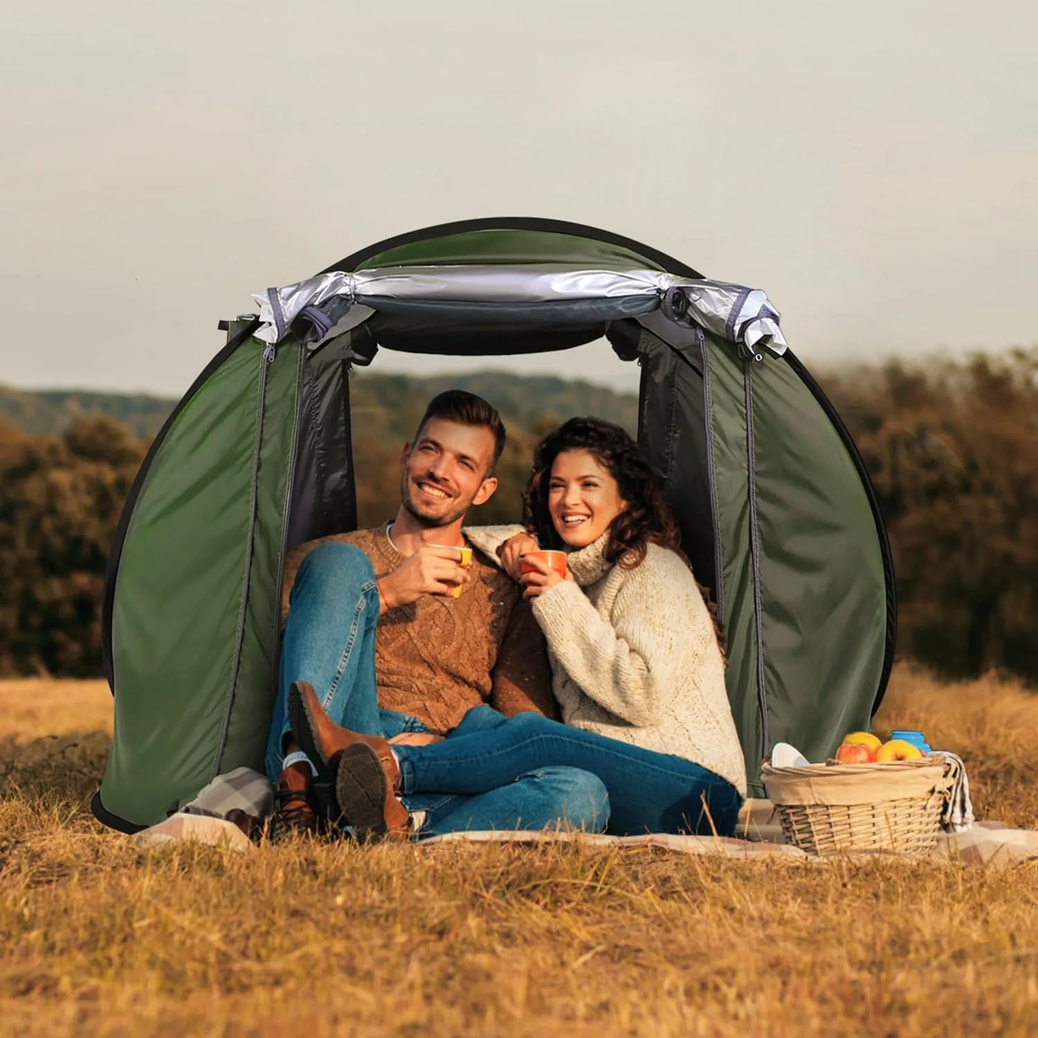 iMounTEK Camping Tent, Automatic Camping Tent 3-4 Person Pop Up Tent Automatic Setup Camping Tent Waterproof Instant Setup Tent with 4 Tent Poles 2 Mosquito Net Windows Carrying Bag for Hiking Climbing Fishing