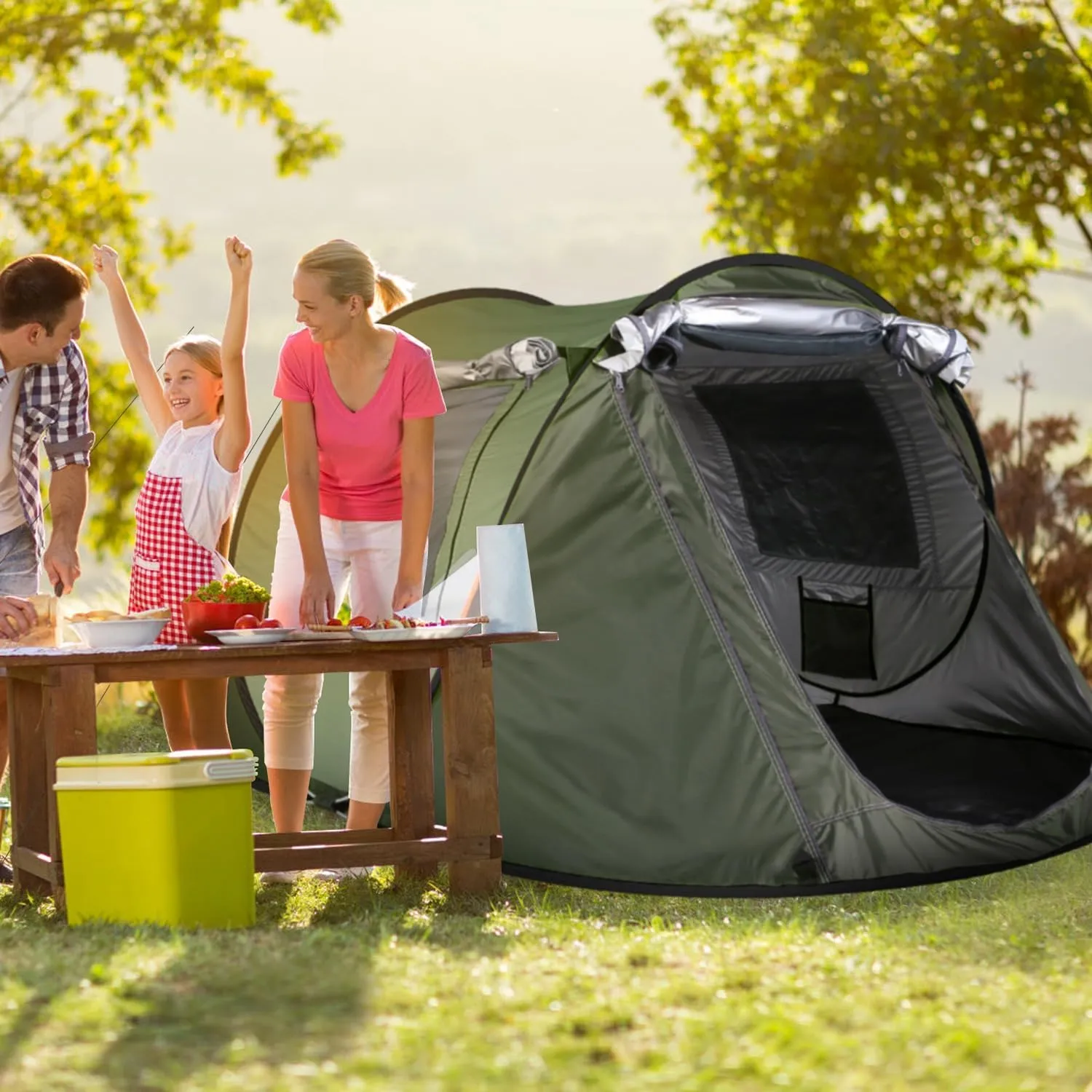 iMounTEK Camping Tent, Automatic Camping Tent 3-4 Person Pop Up Tent Automatic Setup Camping Tent Waterproof Instant Setup Tent with 4 Tent Poles 2 Mosquito Net Windows Carrying Bag for Hiking Climbing Fishing