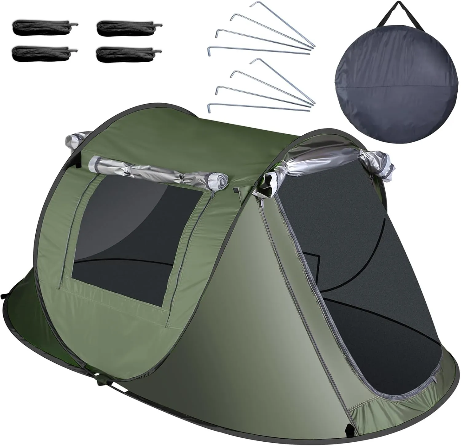 iMounTEK Camping Tent, Automatic Camping Tent 3-4 Person Pop Up Tent Automatic Setup Camping Tent Waterproof Instant Setup Tent with 4 Tent Poles 2 Mosquito Net Windows Carrying Bag for Hiking Climbing Fishing