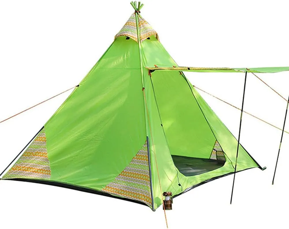 Indian Tent Outdoor Family Camping Tent 3-4 People Tribal Style Pyramid Tent Indoor Children's Tent (Green) (Green)