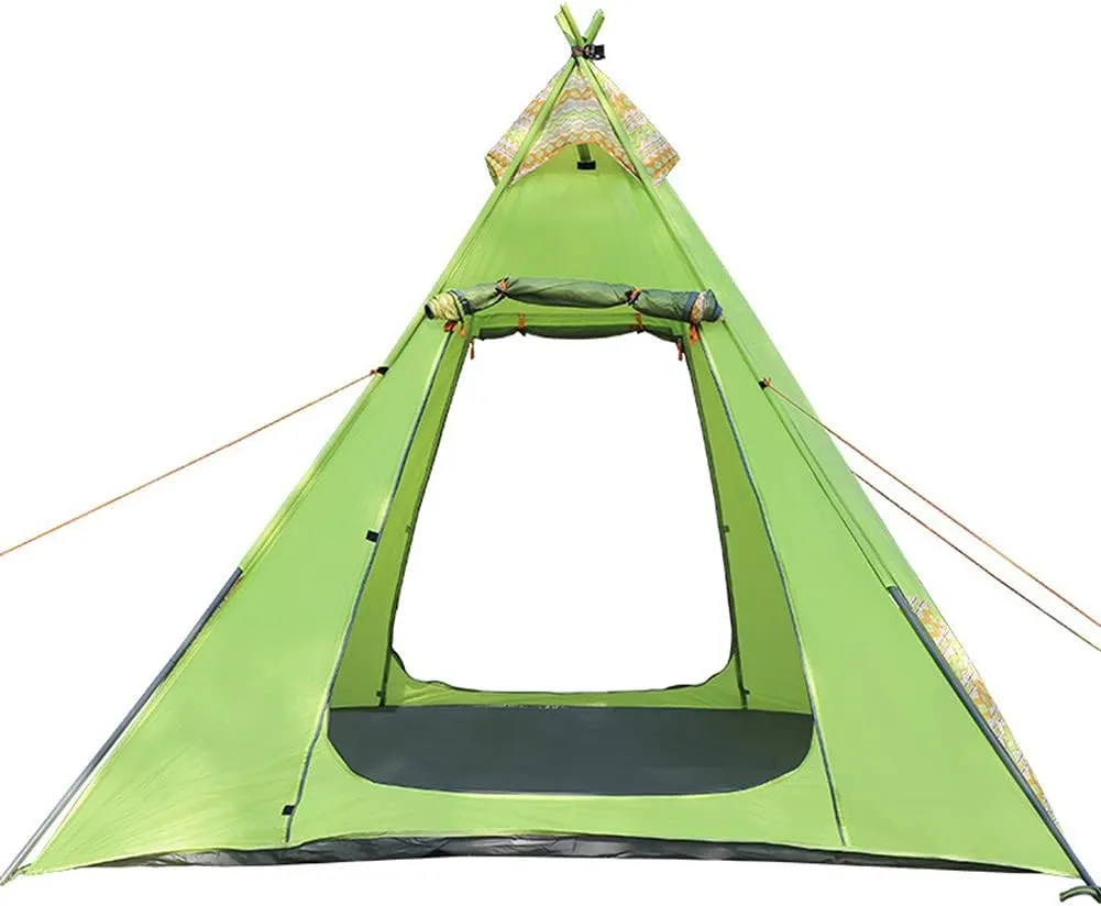 Indian Tent Outdoor Family Camping Tent 3-4 People Tribal Style Pyramid Tent Indoor Children's Tent (Green) (Green)