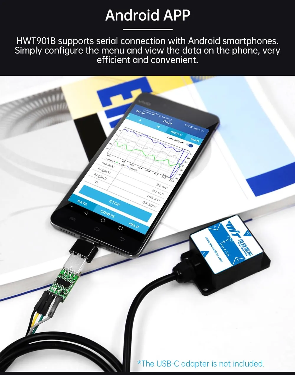 [Industrial-Grade Accelerometer Inclinometer] HWT901B-RS232 MPU9250 9-axis Gyroscope Angle(XY 0.05° Accuracy) Digital Compass Air Pressure Altitude, Magnetometer Compensation | Kalman Filtering