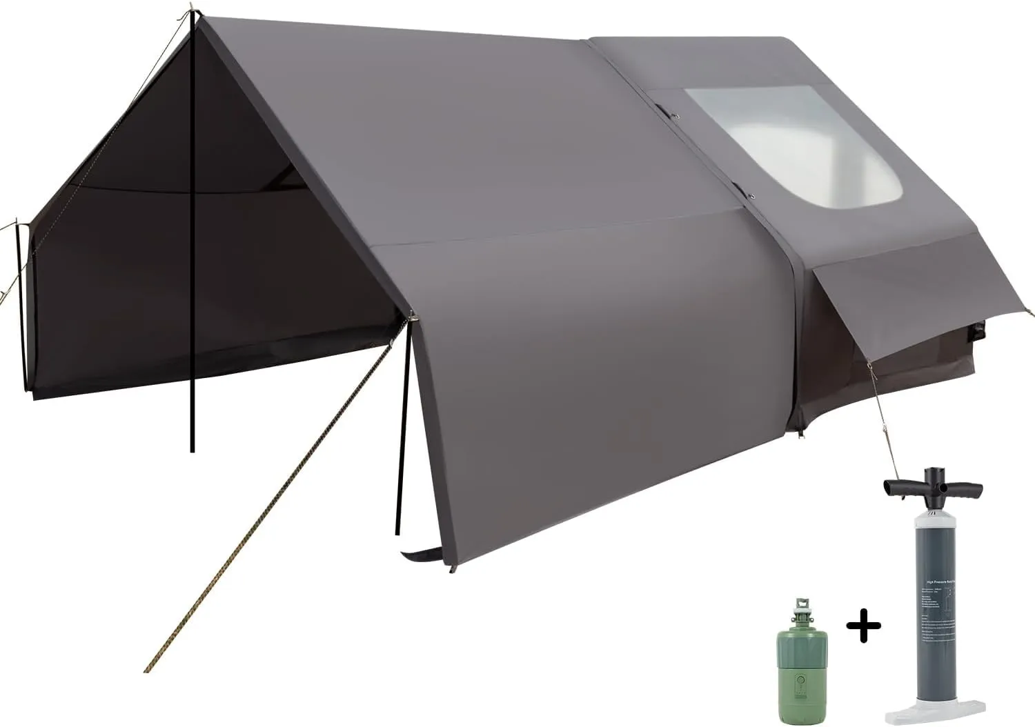 Inflatable Camping Tent Tarps for 4-6 Person, with Electric Air Pump, Extended Canopy, 4 Season Waterproof Windproof, Clear Skylight & 420D Oxford Waterproof, Air Tent with Mesh Windows/Doors