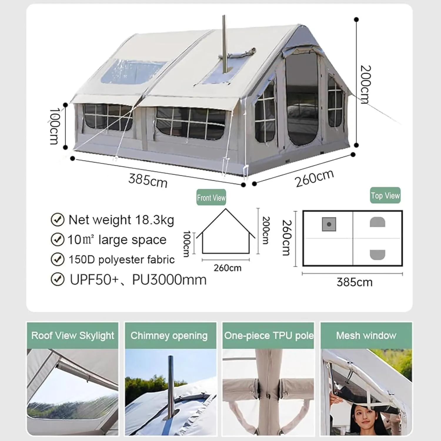 Inflatable Camping Tent with Pump, Easy Setup 2-8 Person Blow Up Tent, Waterproof Luxury Inflatable Tent with Mesh Windows, Doors, Hook and Carry Bag,Grey2