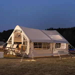 Inflatable Camping Tent with Pump, Easy Setup 2-8 Person Blow Up Tent, Waterproof Luxury Inflatable Tent with Mesh Windows, Doors, Hook and Carry Bag,Grey2
