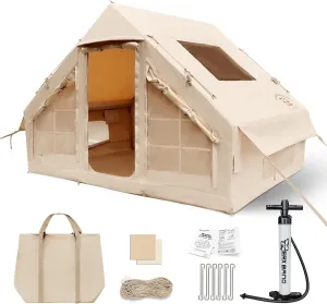 Inflatable Tent for Camping, 4-6 Person Glamping Air Tents, Easy Setup 4 Season Luxury Cabin, Waterproof & Windproof Inflatable House Tent with Panoramic View Windows