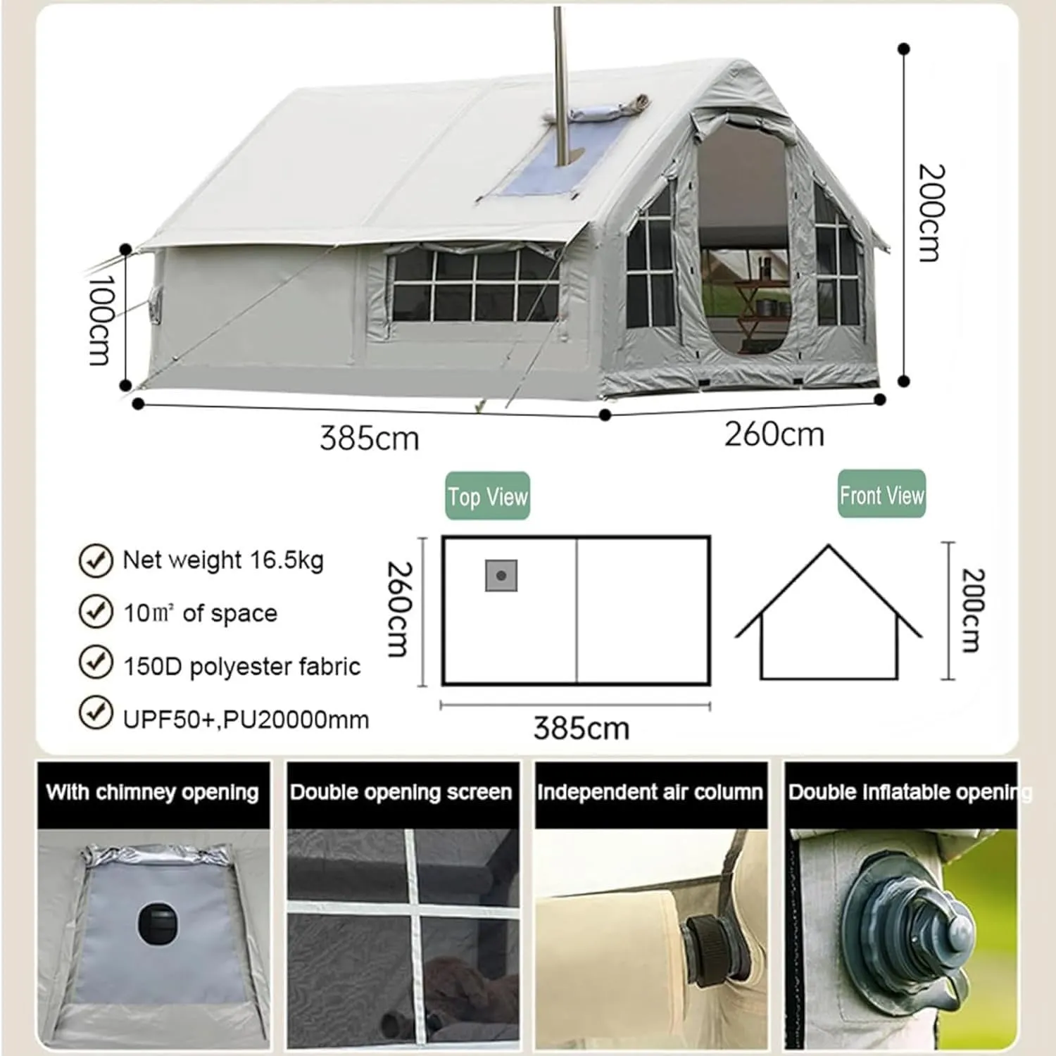 Inflatable Tent with Pump, Inflatable Camping Tent, 4-Season, Waterproof and Windproof, Oxford Fabric Tent with Mesh Windows and Doors for 2-8 Persons,Grey1