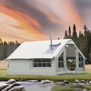 Inflatable Tent with Pump, Inflatable Camping Tent, 4-Season, Waterproof and Windproof, Oxford Fabric Tent with Mesh Windows and Doors for 2-8 Persons,Grey1