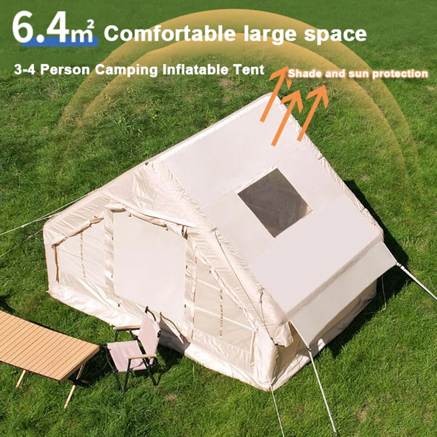 Inflatable Tents for Camping, Blow Up Air Camping Tent with Pump, Easy Setup 4 Seasons Outdoor Cabin Tent House with Mesh & Doors for Family Travel