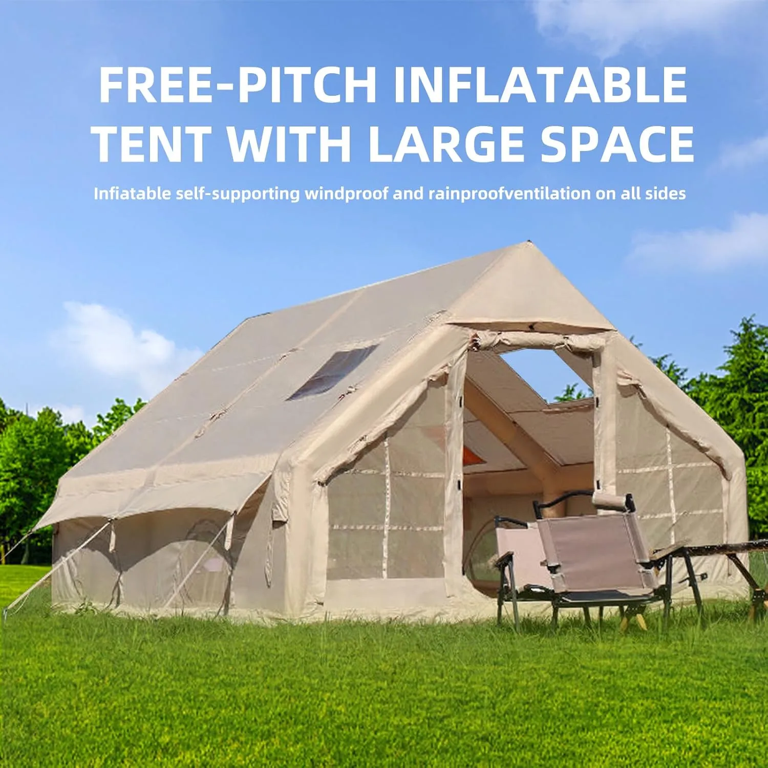 Inflatable Tents for Camping, Large Inflatable Camping Tent with Hand Pump, Easy Setup Tents for 4-6 People, Portable Glamping Tent