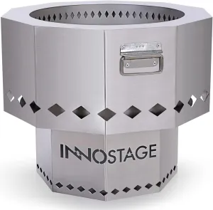 INNO STAGE Stainless Fire Pit with Portable Carrying Storage Bag, Patented Smoke- Firepit Bowl for Wood Pellet with Stand for Outdoor Campfire Flame or Bonfire BBQ on Patio Garden Backyard - M