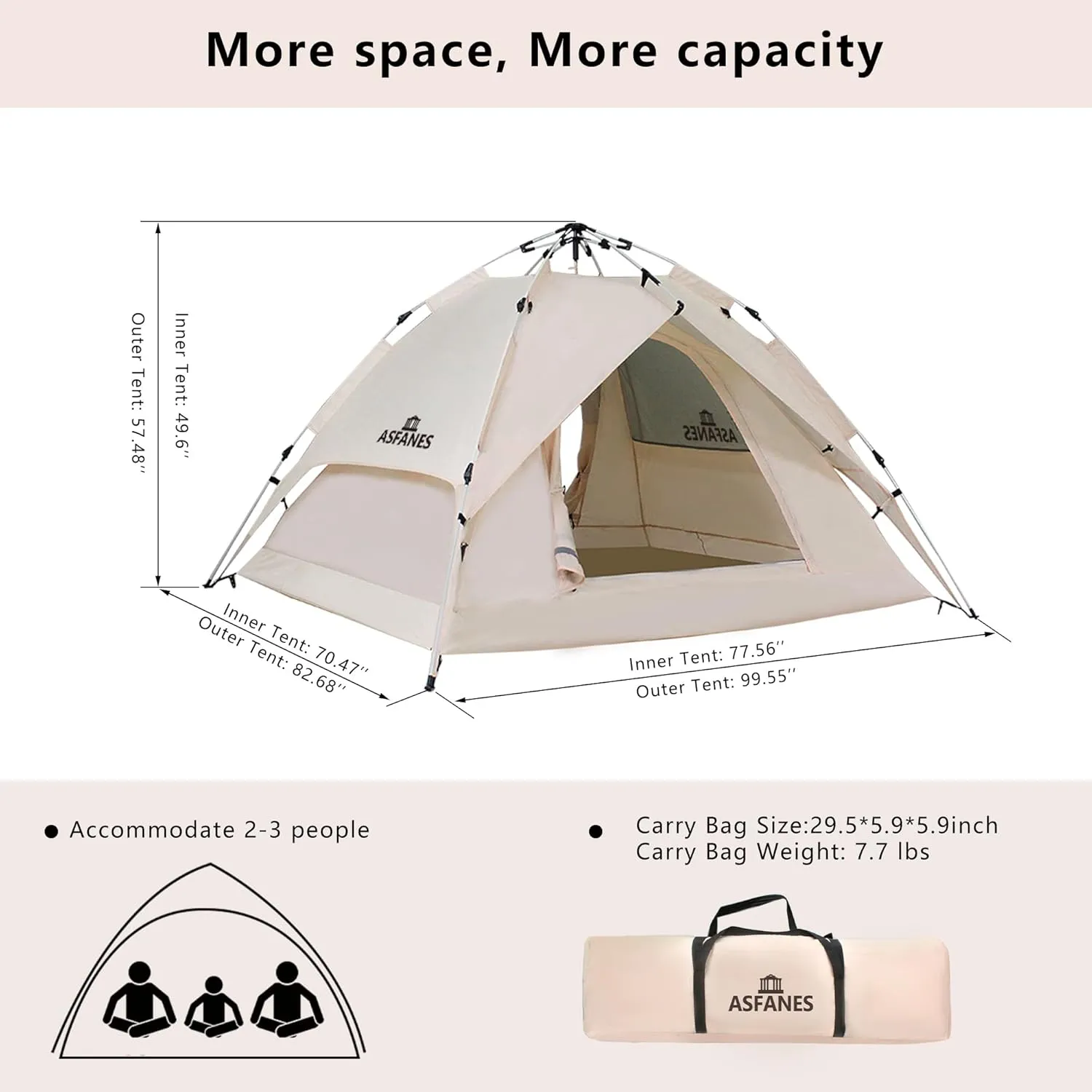 Instant Pop-Up Camping Tent for 2 People, Ultralight Dome Shelter for 4 Seasons, Waterproof & Windproof Design with Detachable Outer Tarpaulin and Dual Layers