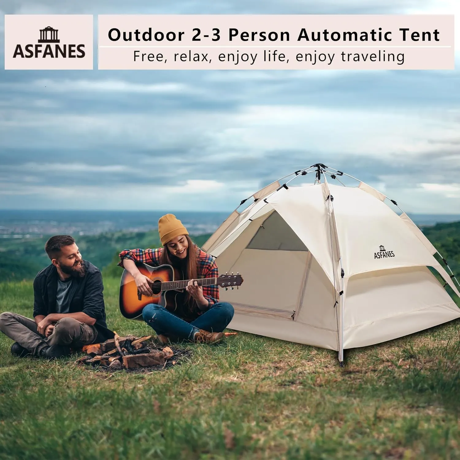 Instant Pop-Up Camping Tent for 2 People, Ultralight Dome Shelter for 4 Seasons, Waterproof & Windproof Design with Detachable Outer Tarpaulin and Dual Layers