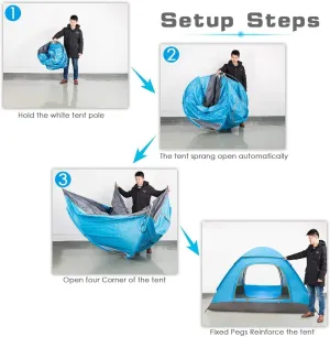 Instant Pop Up Camping Tent Waterproof 3-4 Person Camping Tent, Quick Set Up, Outdoor Hiking Backpacking Tent Shelter (D)