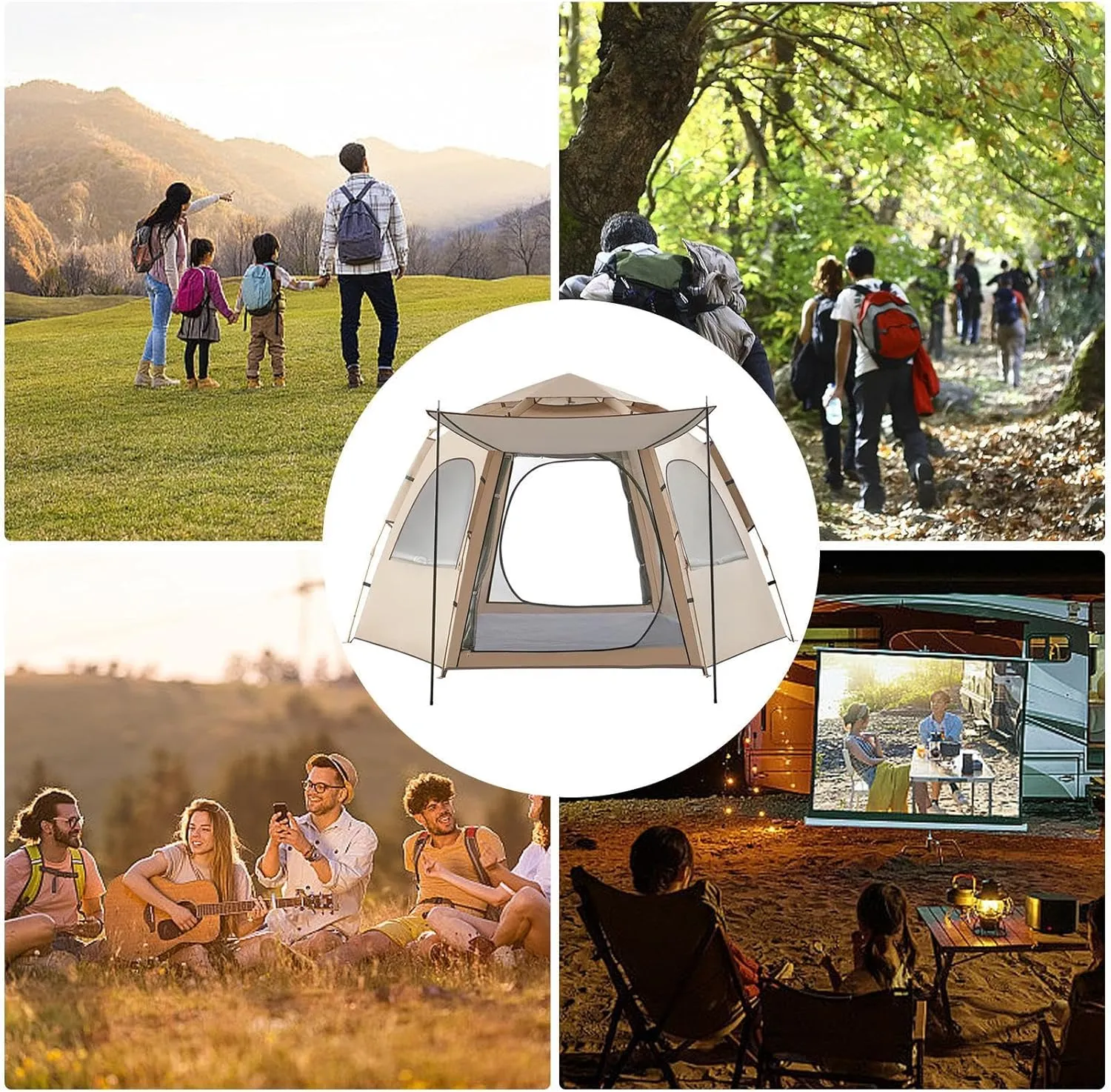 Instant Pop Up Tents for Camping, Portable Weather Resistant Camping Hub Tent, Automatic Dome Tent with 2 Door 3 Mesh, Family Tent for Hiking Backpacking Camping Tent