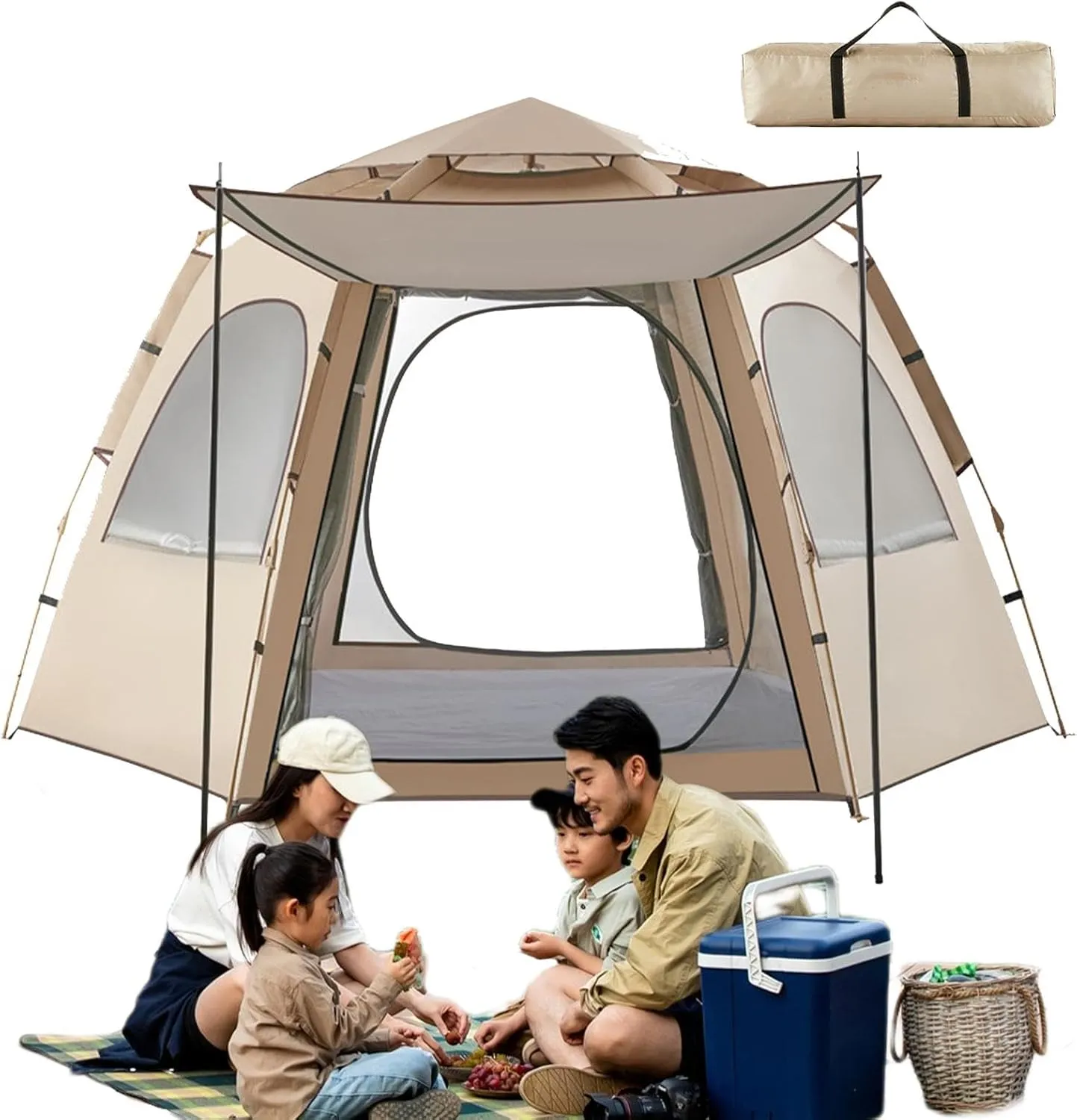 Instant Pop Up Tents for Camping, Portable Weather Resistant Camping Hub Tent, Automatic Dome Tent with 2 Door 3 Mesh, Family Tent for Hiking Backpacking Camping Tent