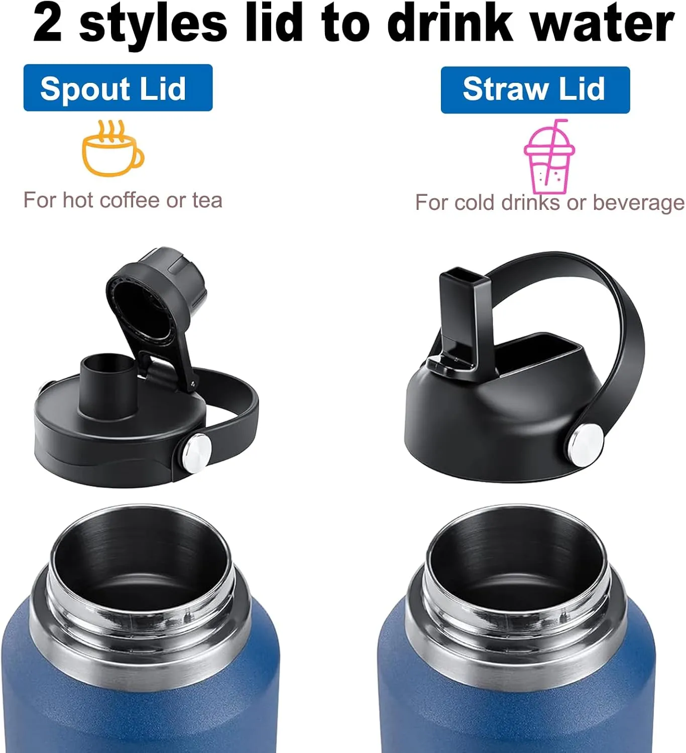 Insulated Stainless Steel Water Bottle with Straw Lid,40oz Reusable Double Walled Vacuum Sports Thermos for Cold Water Drinks,Keep Cold 48H Hot 24H,Travel,Sports,Car and Outdoor