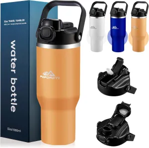 Insulated Tumbler,34 oz Stainless Steel Water Bottle, BPA-Free, Double-Walled Vacuum, Flip Straw for Travel, Keeps Drinks Hot & Cold for 12 Hours,For Travel, Gym & Office (Peach)