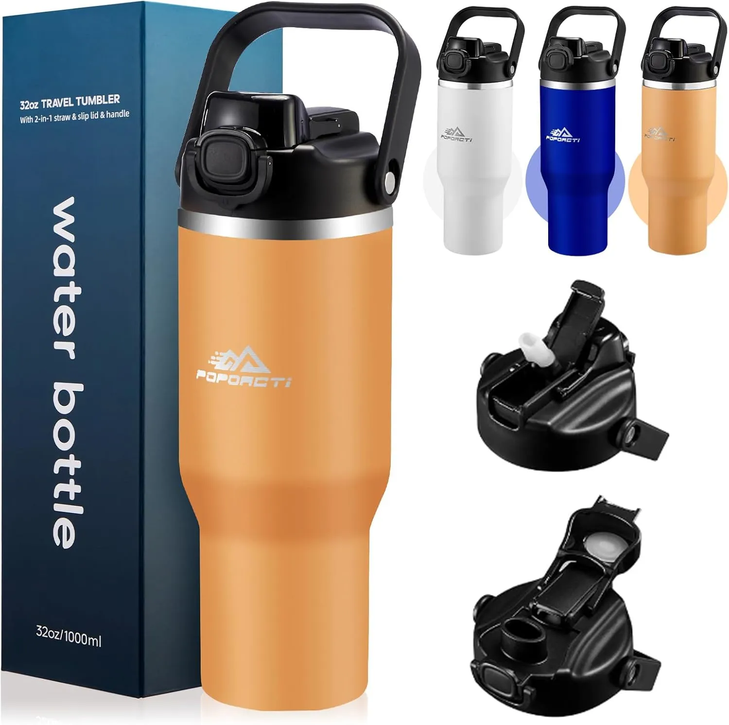 Insulated Tumbler,34 oz Stainless Steel Water Bottle, BPA-Free, Double-Walled Vacuum, Flip Straw for Travel, Keeps Drinks Hot & Cold for 12 Hours,For Travel, Gym & Office (Peach)