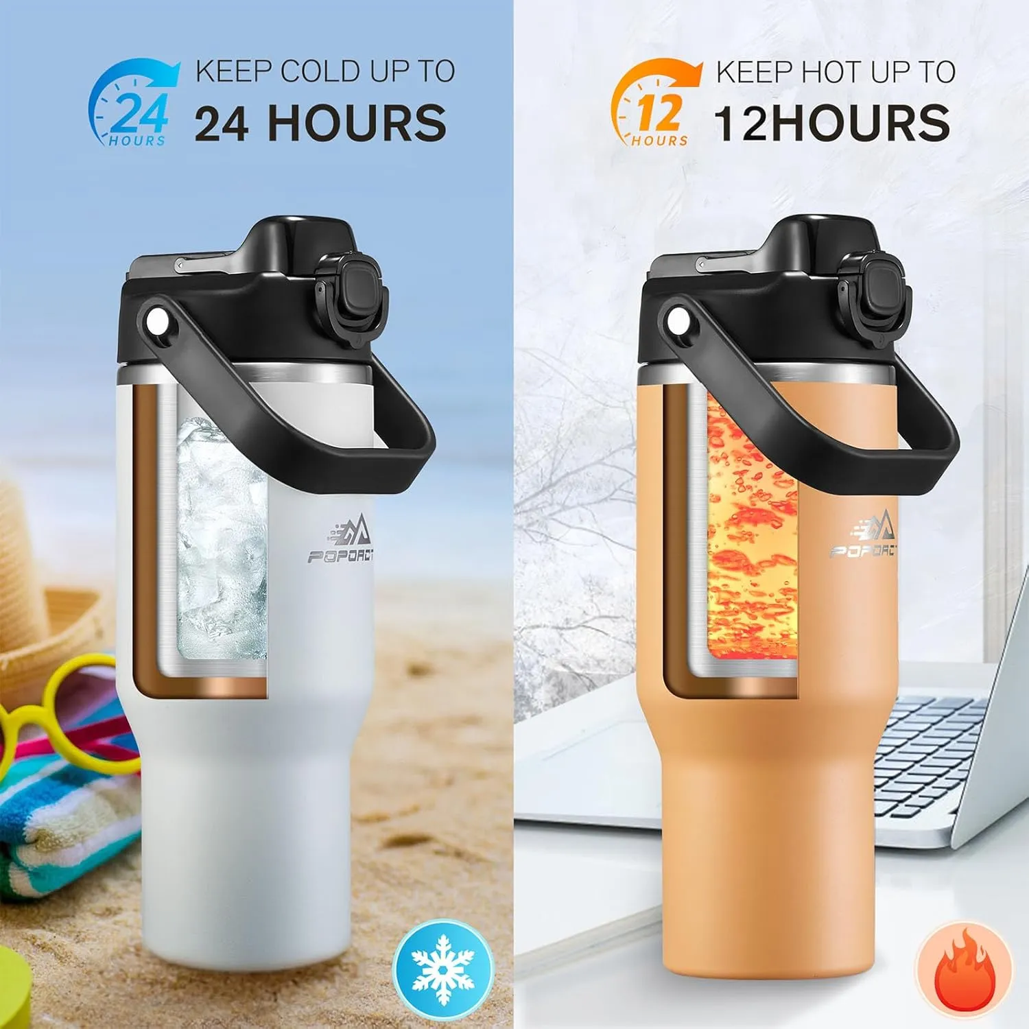 Insulated Tumbler,34 oz Stainless Steel Water Bottle, BPA-Free, Double-Walled Vacuum, Flip Straw for Travel, Keeps Drinks Hot & Cold for 12 Hours,For Travel, Gym & Office (Peach)