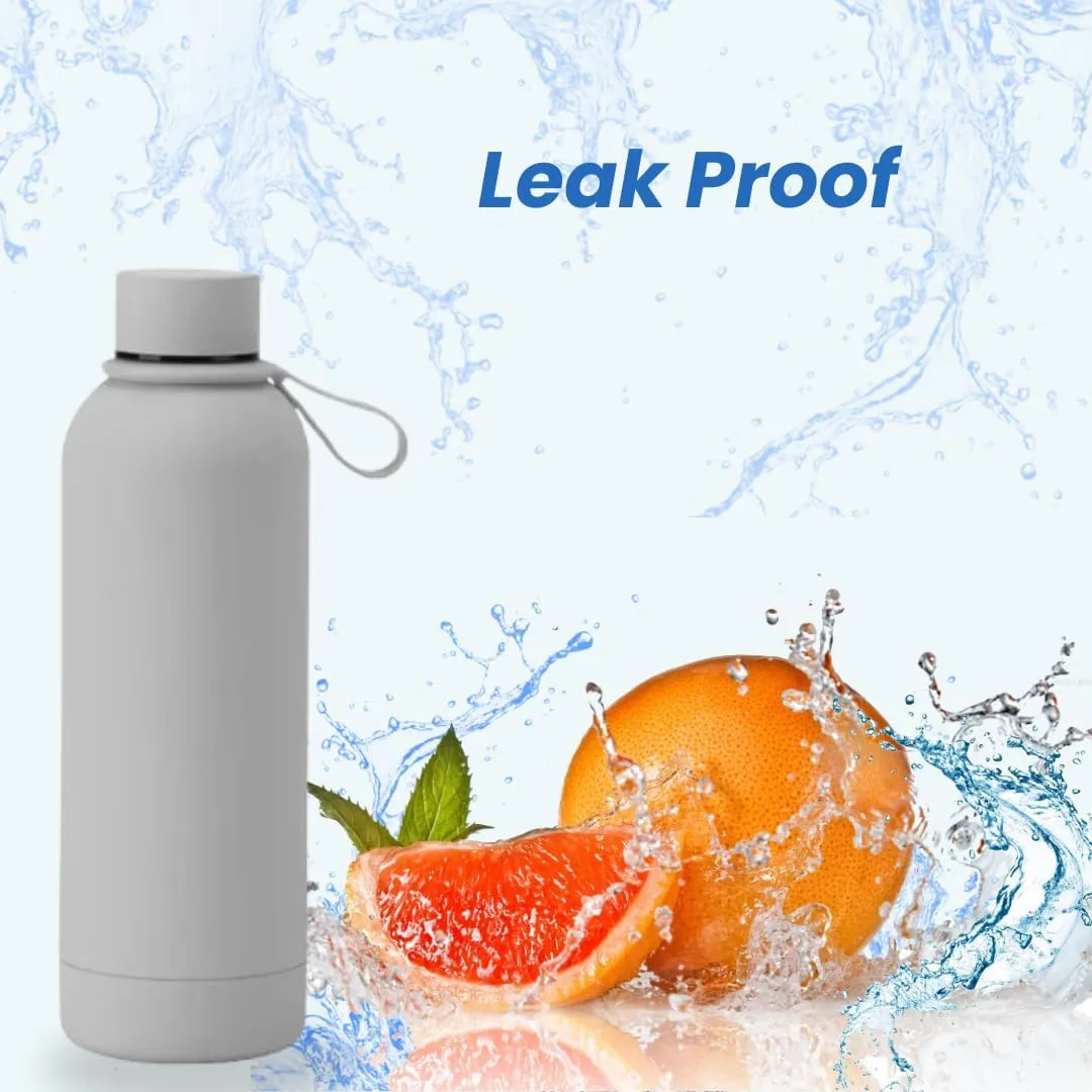 Insulated Water Bottle -17 oz Stainless Steel Rubber Coated Double Wall Water Bottles - Water Thermos Leakproof Lightweight,BPA Free - Gym Water Bottle (Gray)
