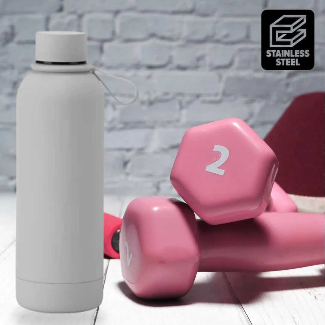 Insulated Water Bottle -17 oz Stainless Steel Rubber Coated Double Wall Water Bottles - Water Thermos Leakproof Lightweight,BPA Free - Gym Water Bottle (Gray)