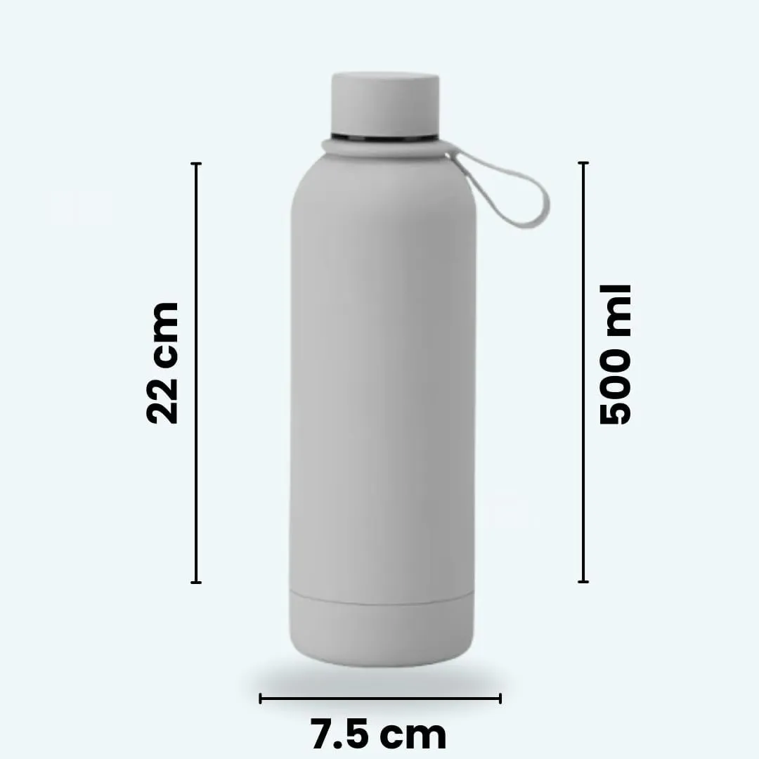 Insulated Water Bottle -17 oz Stainless Steel Rubber Coated Double Wall Water Bottles - Water Thermos Leakproof Lightweight,BPA Free - Gym Water Bottle (Gray)