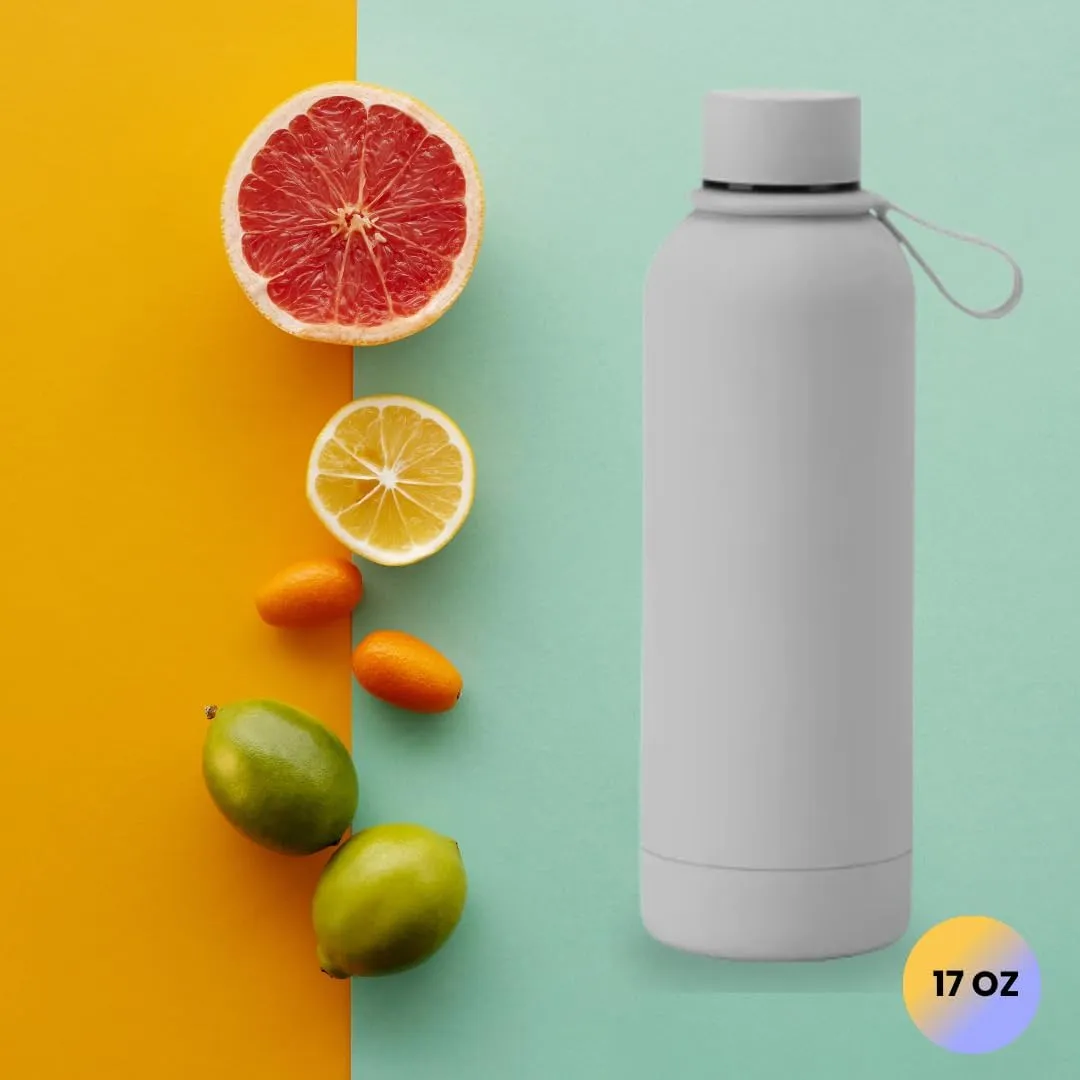 Insulated Water Bottle -17 oz Stainless Steel Rubber Coated Double Wall Water Bottles - Water Thermos Leakproof Lightweight,BPA Free - Gym Water Bottle (Gray)