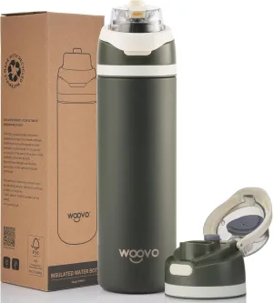 Insulated Water Bottle 24 oz Flip Top, Leak Proof Water Bottle with Straw Lid and Carrying Loop, Reusable Dishwasher Safe Water Bottle Stainless Steel for Travel Sports Gym, Olive Green