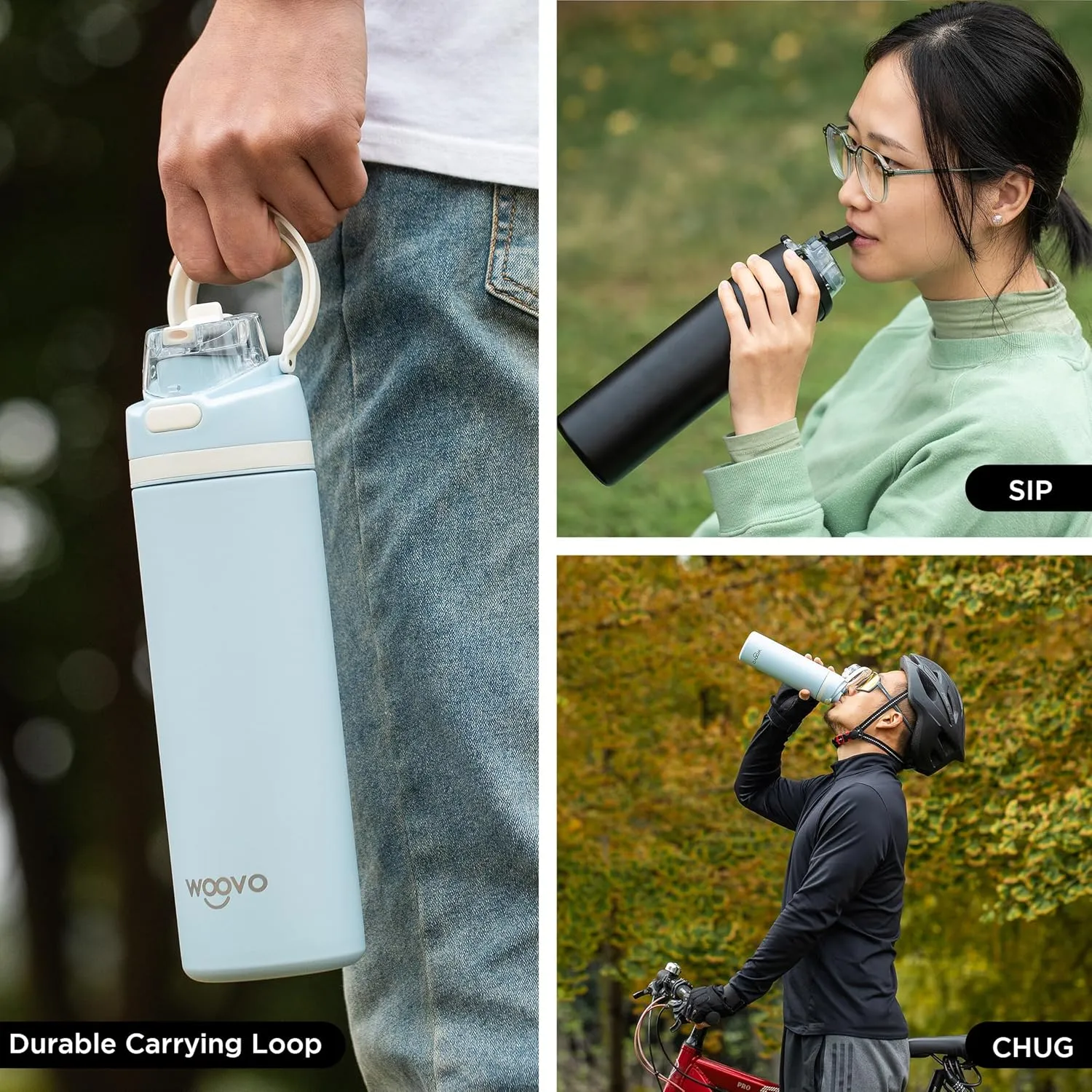 Insulated Water Bottle 24 oz Flip Top, Leak Proof Water Bottle with Straw Lid and Carrying Loop, Reusable Dishwasher Safe Water Bottle Stainless Steel for Travel Sports Gym, Olive Green