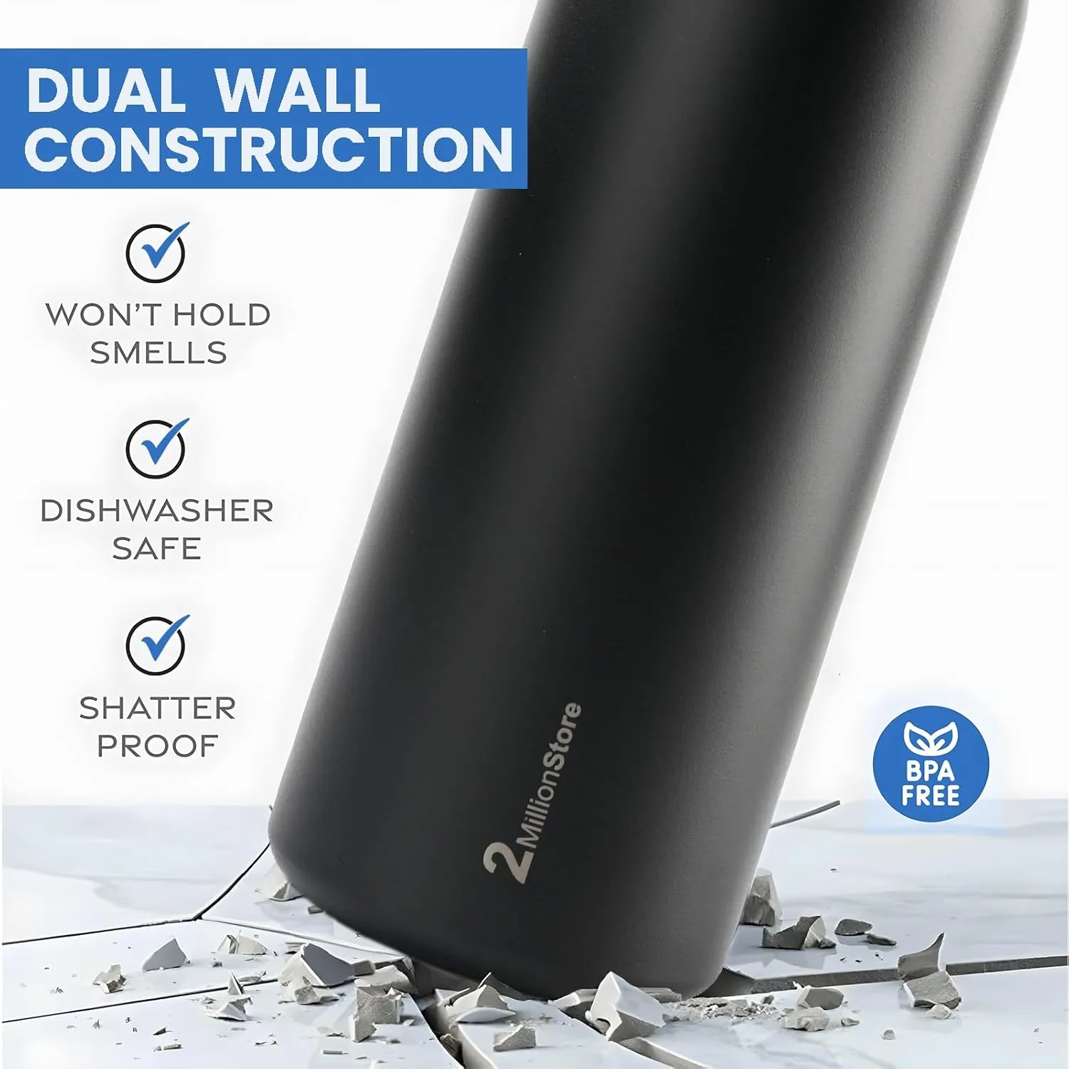 Insulated Water Bottle – Stainless Steel, Leakproof, 24H Cold & 12H Hot, Straw & Spout Lid, BPA-Free, Travel, Gym, Hiking, Sports Flask (White, 24 Oz / 706ml)