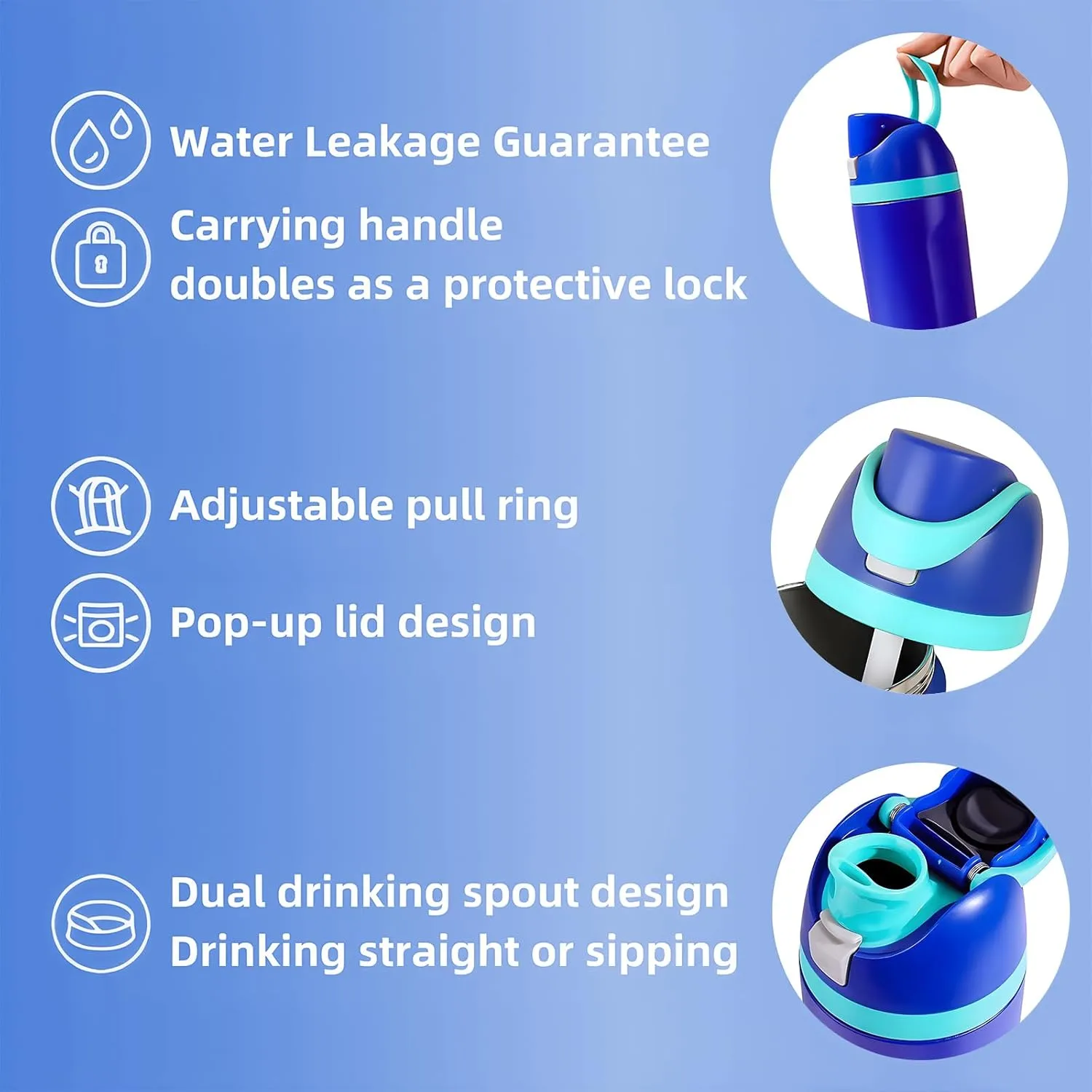 Insulated Water Bottle – Stainless Steel, Leakproof, 24H Cold & 12H Hot, Straw & Spout Lid, BPA-Free, Travel, Gym, Hiking, Sports Flask (White, 24 Oz / 706ml)