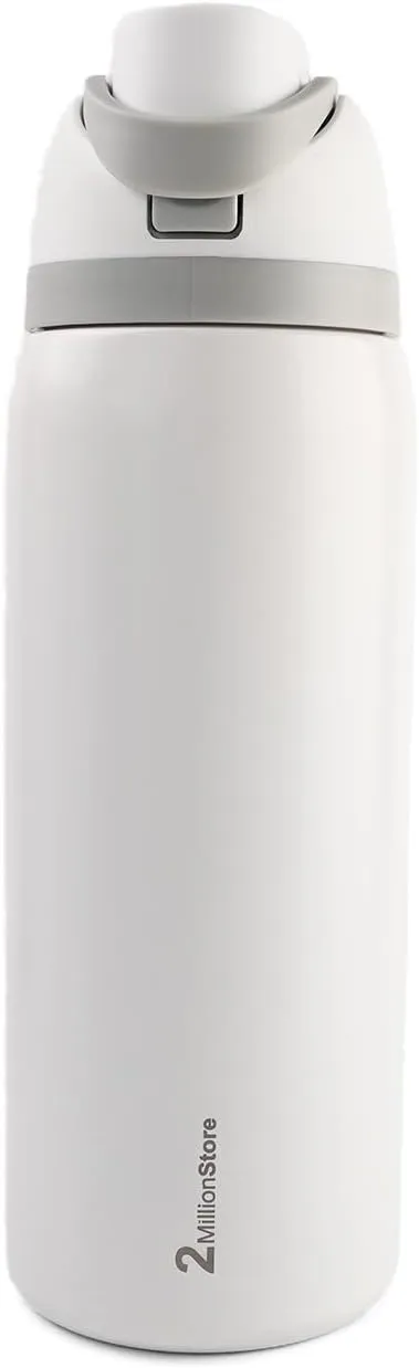 Insulated Water Bottle – Stainless Steel, Leakproof, 24H Cold & 12H Hot, Straw & Spout Lid, BPA-Free, Travel, Gym, Hiking, Sports Flask (White, 24 Oz / 706ml)