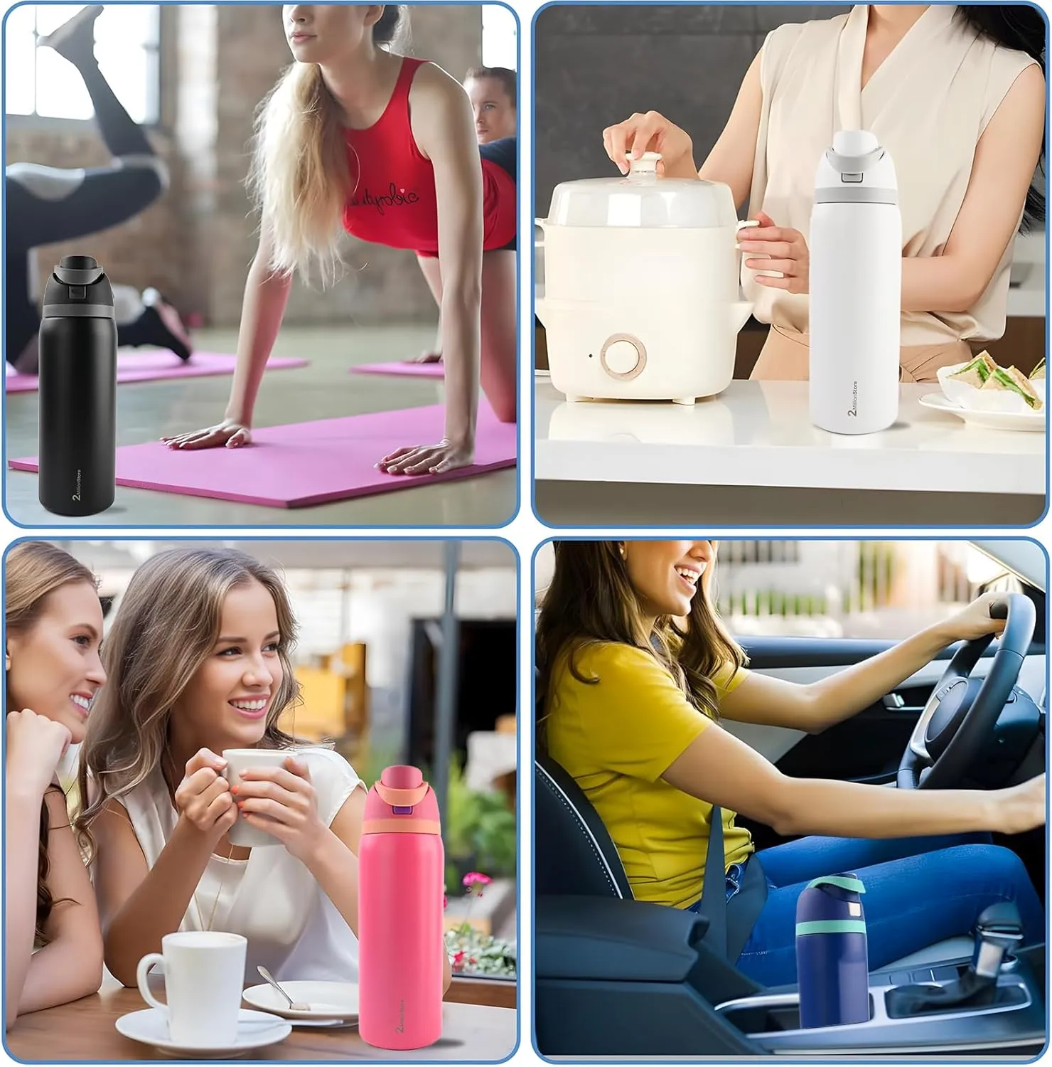 Insulated Water Bottle – Stainless Steel, Leakproof, 24H Cold & 12H Hot, Straw & Spout Lid, BPA-Free, Travel, Gym, Hiking, Sports Flask (White, 24 Oz / 706ml)