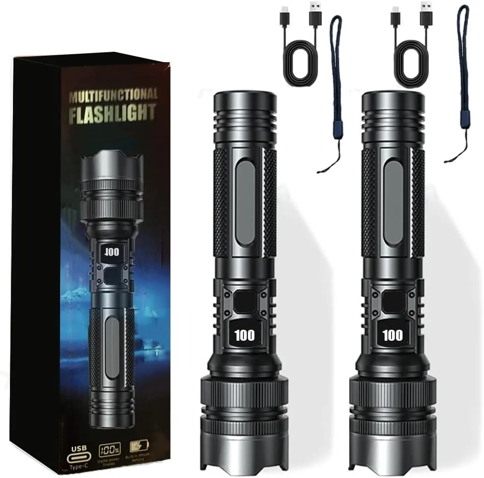 Intelligenck,2025 The Ultimate Survival Flashlight,Rechargeable Flashlights High Lumens,Digital Display,Ultra Far Focusing,for Outdoor,Emergency,Camping,Fishing (2PCS)