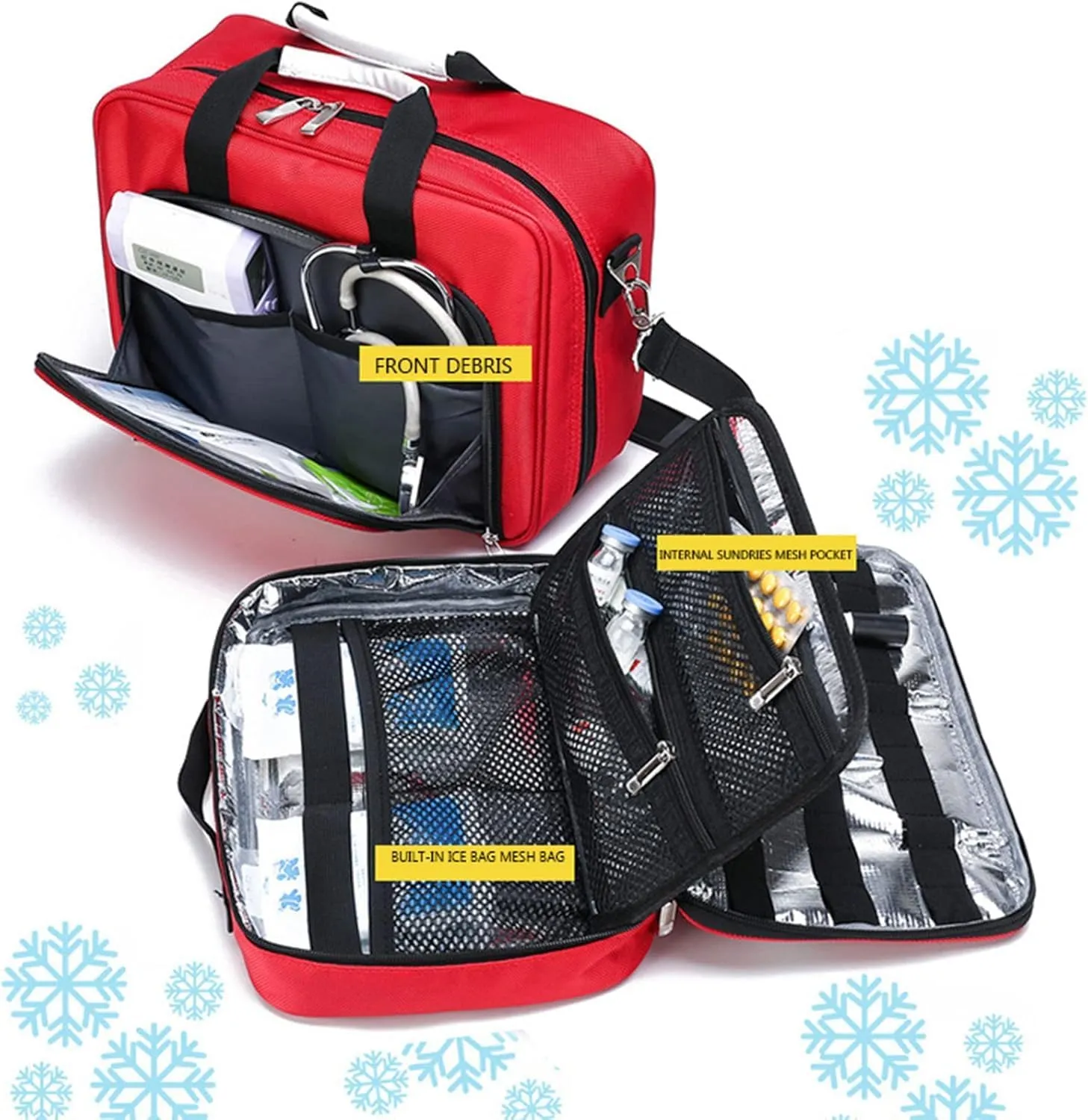 IOCCIOBB Professional Empty First Responder Bag Emergency Shoulder Bag Empty, Trauma First Aid Kits Storage Bag with Handle for Home, Office, and Outdoor Adventures(Red)