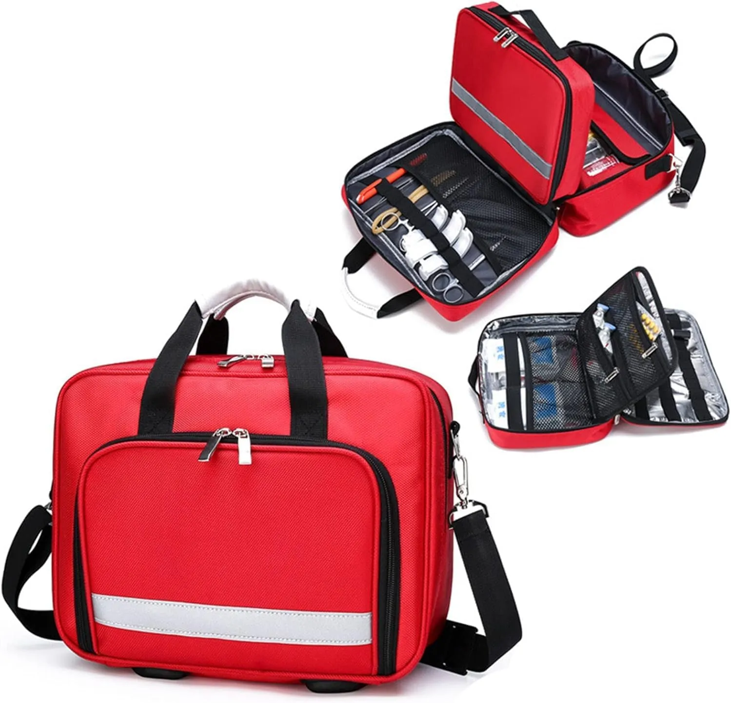 IOCCIOBB Professional Empty First Responder Bag Emergency Shoulder Bag Empty, Trauma First Aid Kits Storage Bag with Handle for Home, Office, and Outdoor Adventures(Red)