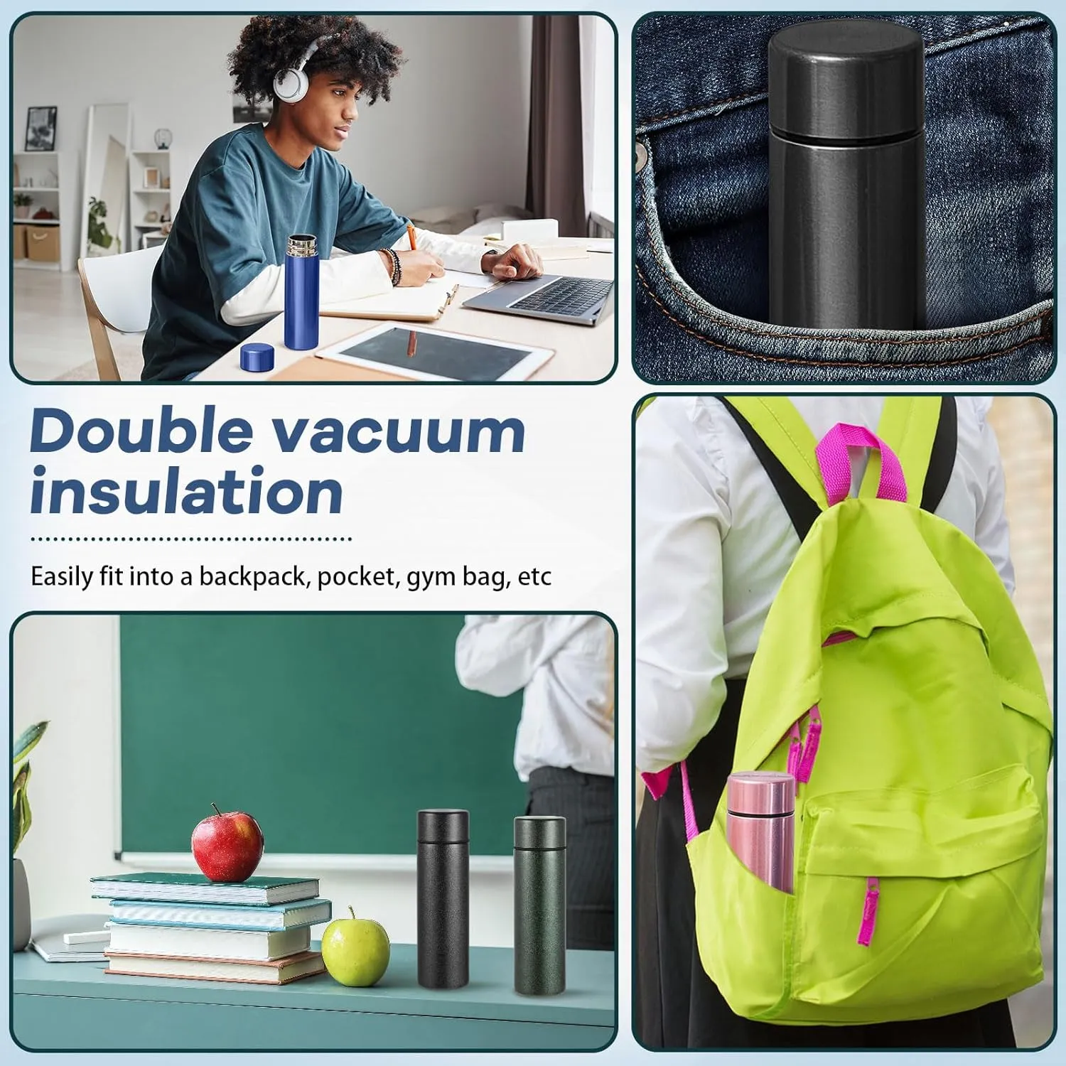 Irenare 5oz Mini Water Bottle Mini Insulated Stainless Steel Bottle Purse Water Bottle Cute Leak Proof Flask Keeps Drink Cold and Hot for Purse Women(Colorful,4 Pieces)