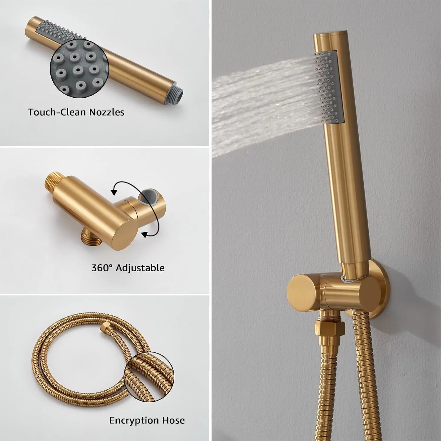 Iriber Brushed Gold Ceiling Mount Round Rain Shower System with 12 Inch Shower Head and Handheld Bathroom Champagne Bronze Shower Set Contain Shower Faucet Mixer Trim Kit (Valve Included)