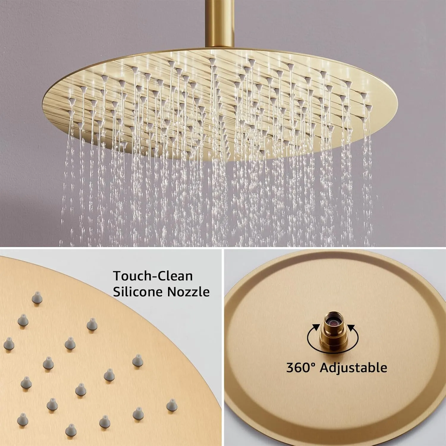 Iriber Brushed Gold Ceiling Mount Round Rain Shower System with 12 Inch Shower Head and Handheld Bathroom Champagne Bronze Shower Set Contain Shower Faucet Mixer Trim Kit (Valve Included)