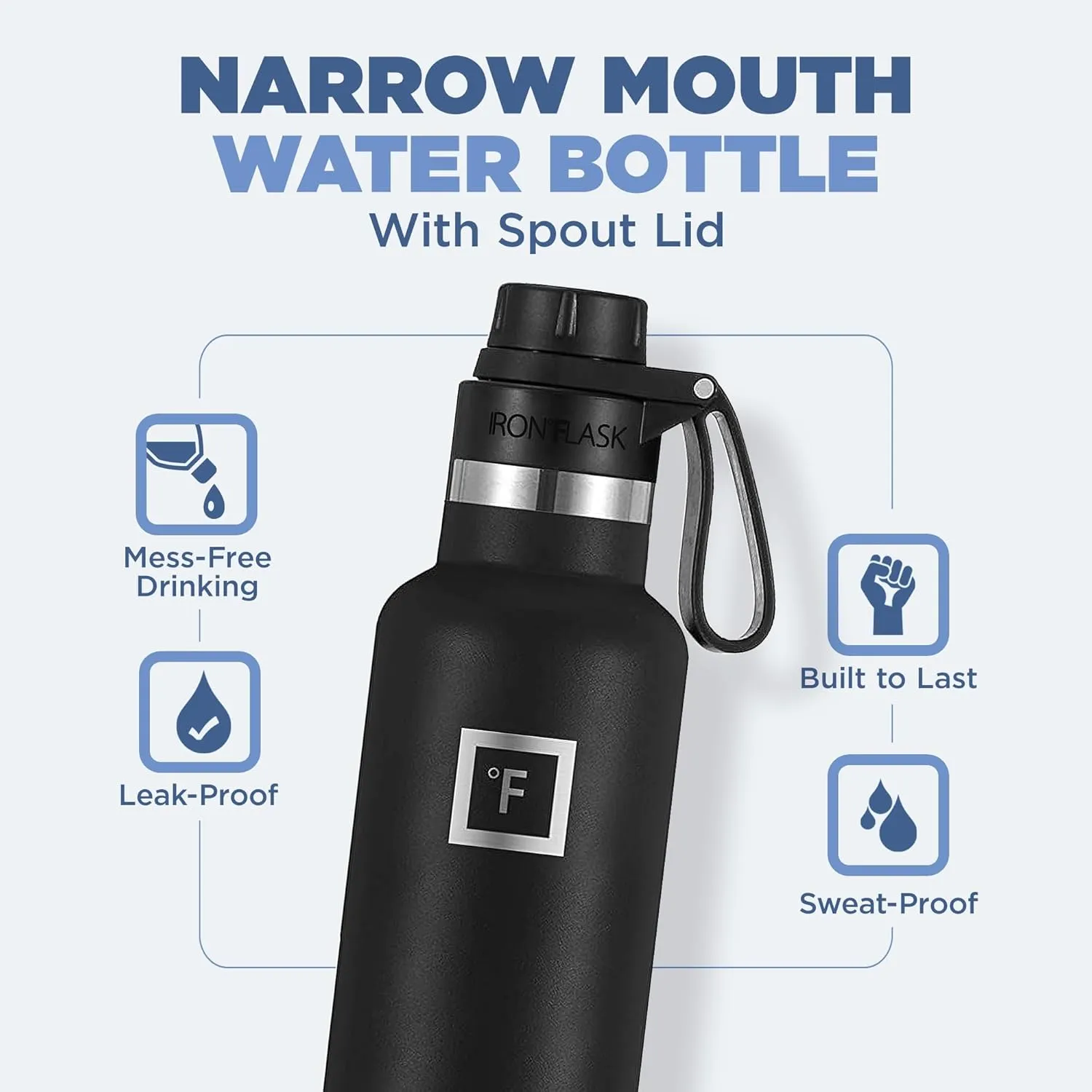IRON °FLASK Camping & Hiking Hydration Canteens - 3 Lids (Narrow Spout Lid) Leak Proof Vacuum Insulated Stainless Steel - Hot & Cold Double Walled Sports Water Bottle - Aurora, 24 Oz