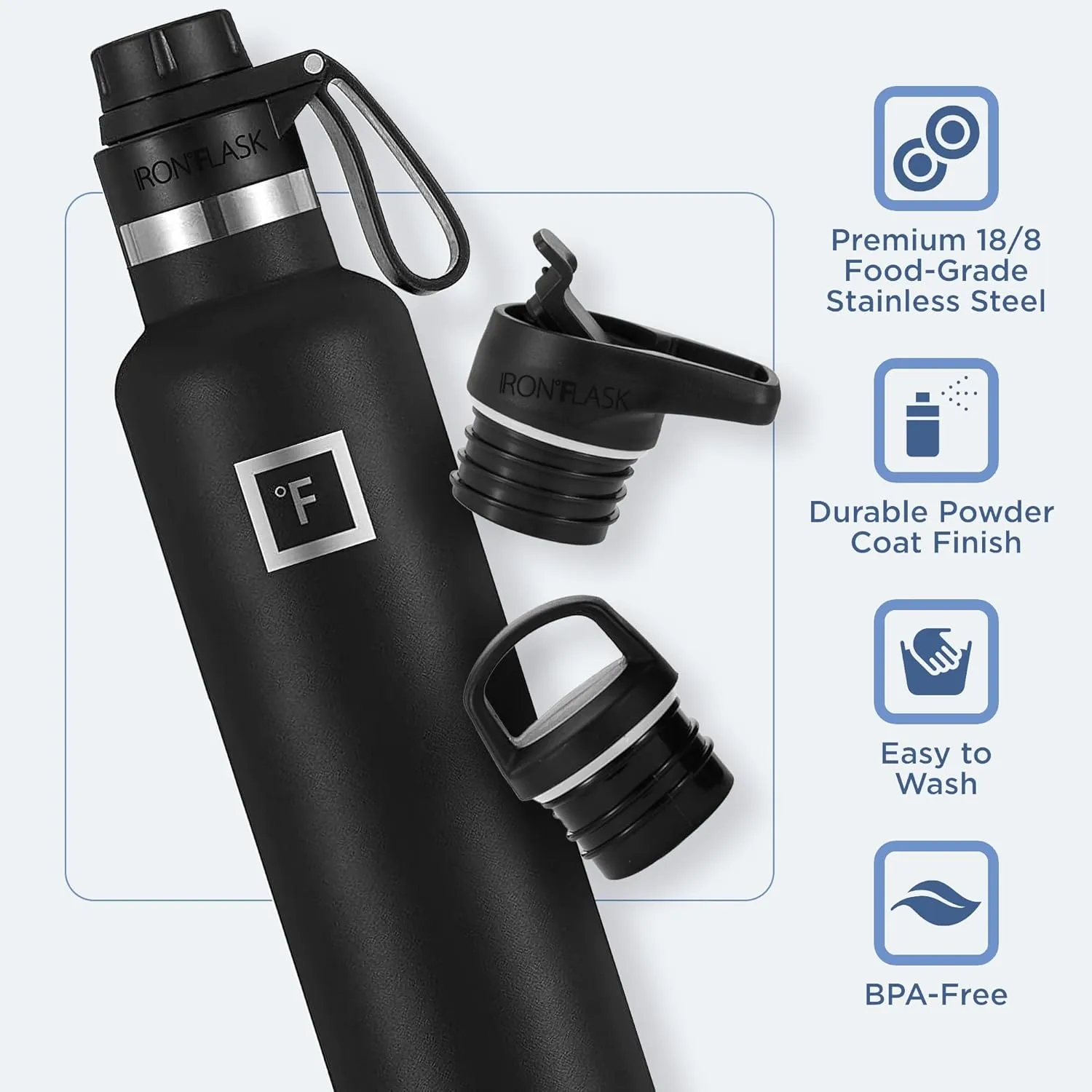 IRON °FLASK Camping & Hiking Hydration Canteens - 3 Lids (Narrow Spout Lid) Leak Proof Vacuum Insulated Stainless Steel - Hot & Cold Double Walled Sports Water Bottle - Aurora, 24 Oz